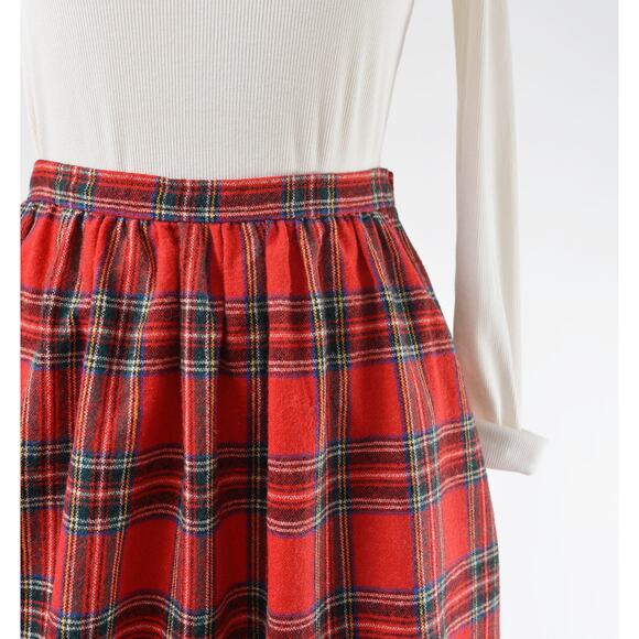Vintage 70s Red Tartan Plaid Wool Blend Preppy Full Midi Skirt with Pockets S - Picture 3 of 6
